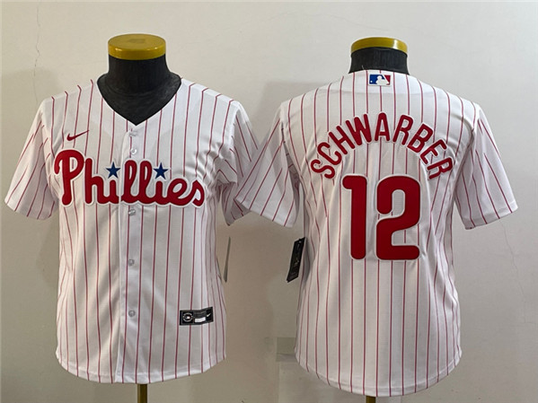 Youth Philadelphia Phillies #12 Kyle Schwarber White Cool Base Stitched Baseball Jersey